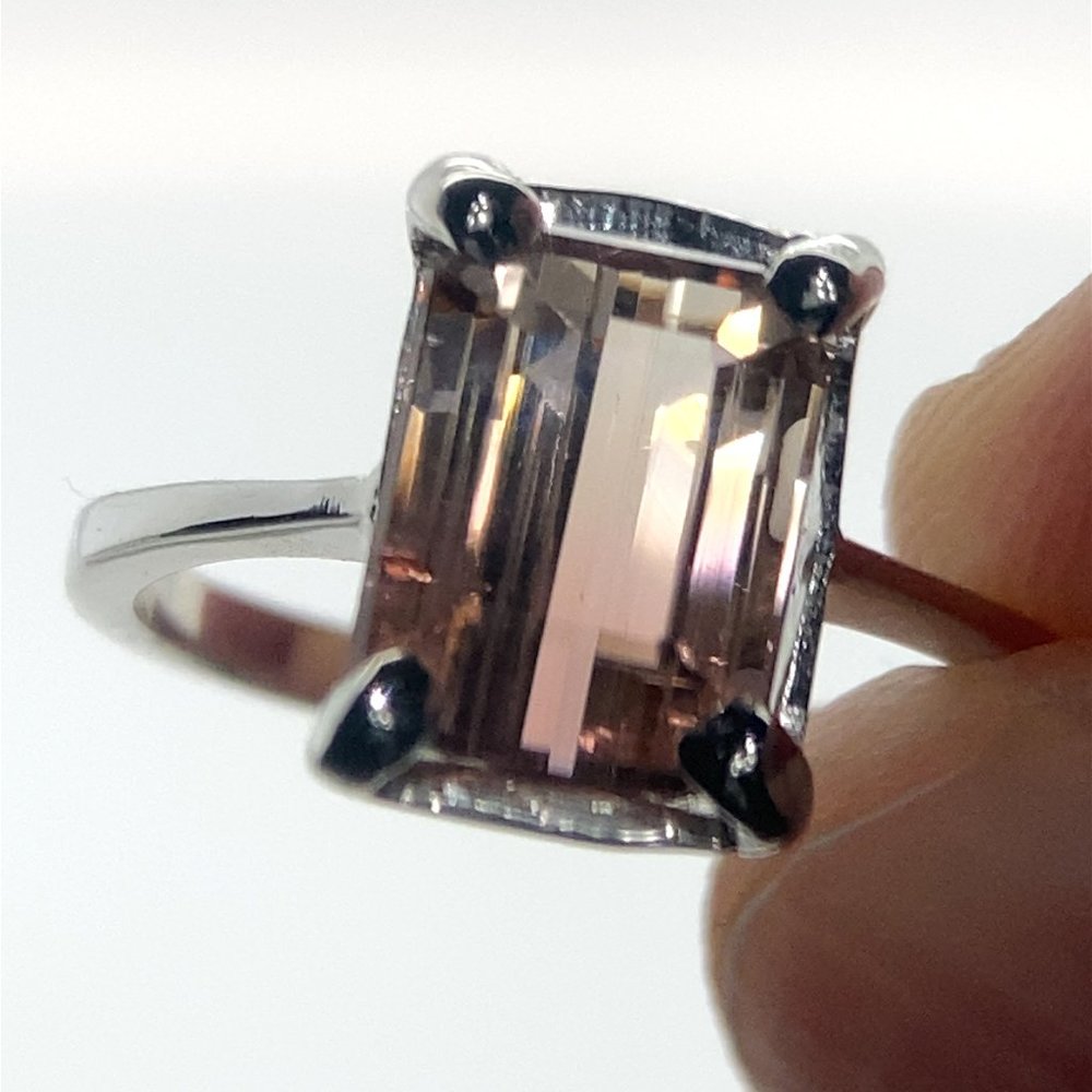 Bi Color Tourmaline 3.42ct Solid 14K White Gold Ring